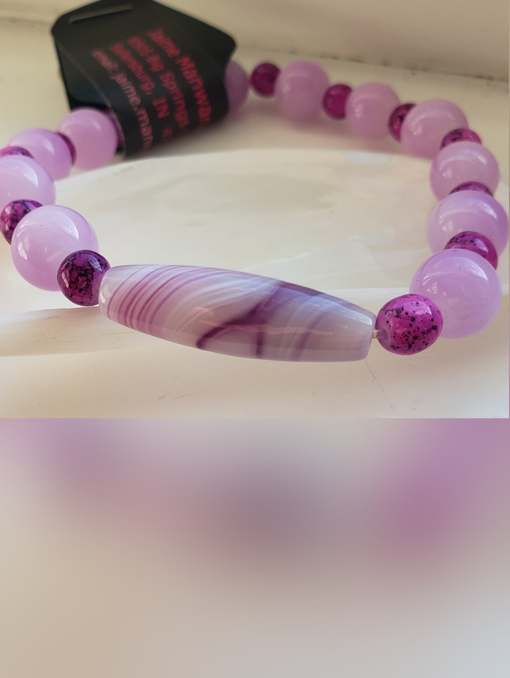 NEW XL Purple Agate & Mixed Pink Gemstone Bracelet, 8"+ for Larger Wrists Handm.
